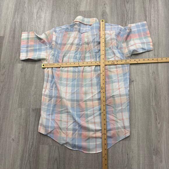Vintage Gant Short Sleeve Button Shirt Men's Medium 80s 90s Pastel Preppy Plaid - Picture 7 of 7
